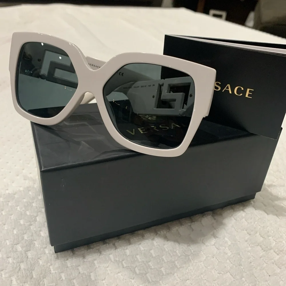 Versace Off-White Oversized Butterfly Sunglasses with Dark Gray Lenses